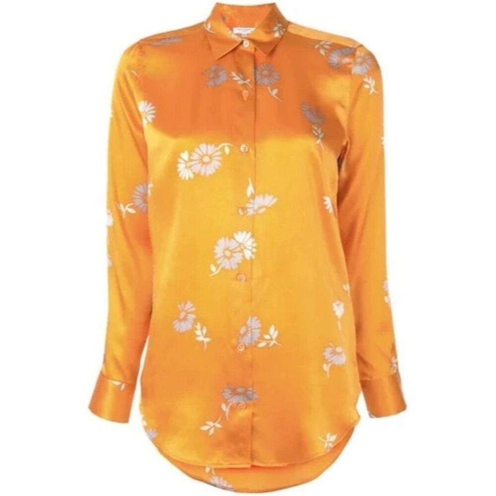NWT Equipment Essential in Orangeraie Floral Satin Silk Button Down Shirt L $280